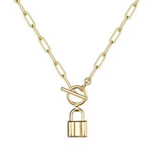 18K Gold Plated Stainless Steel "Lock" Chunky Necklace Waterproof Hypoal…